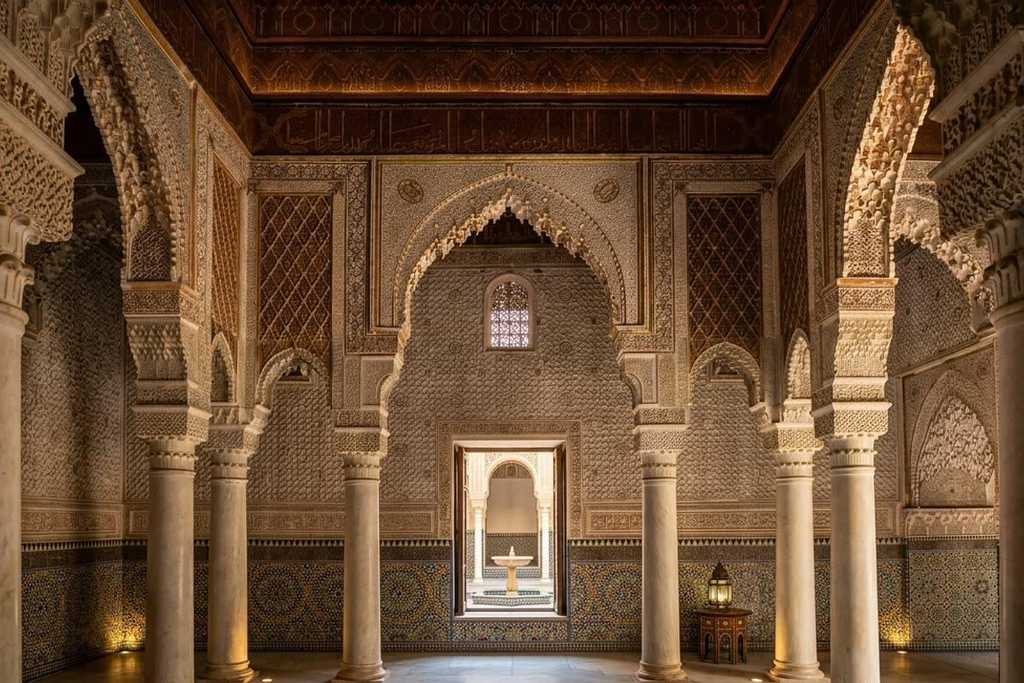 Carved arches and muqarnas inside the Saadian Tombs