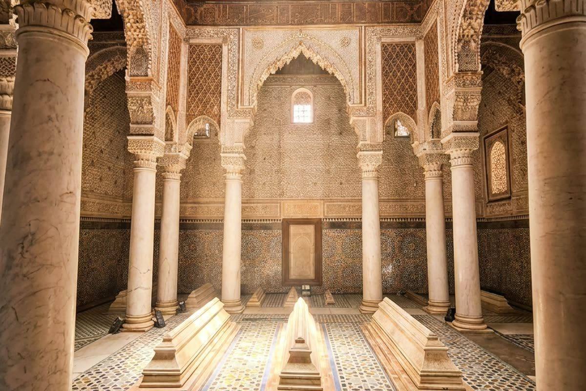 The ornate Chamber of the Twelve Columns at the Saadian Tombs