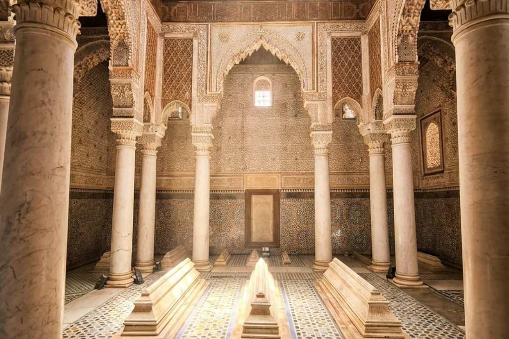 The ornate Chamber of the Twelve Columns at the Saadian Tombs