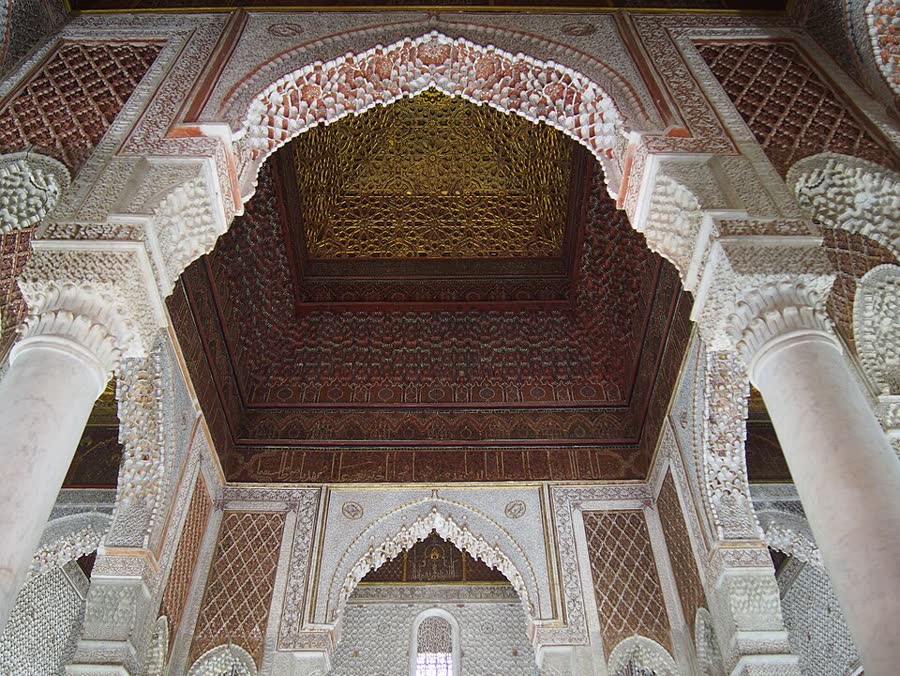 Gilded ceiling of the Saadian Tombs, referenced in the tickets and hours guide
