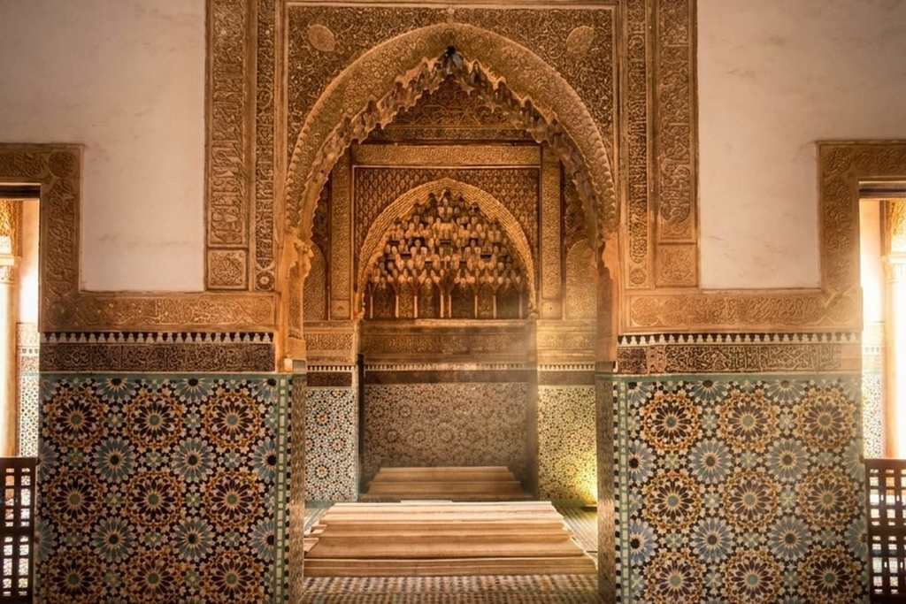 Carved and tiled decorative niche at the Saadian Tombs